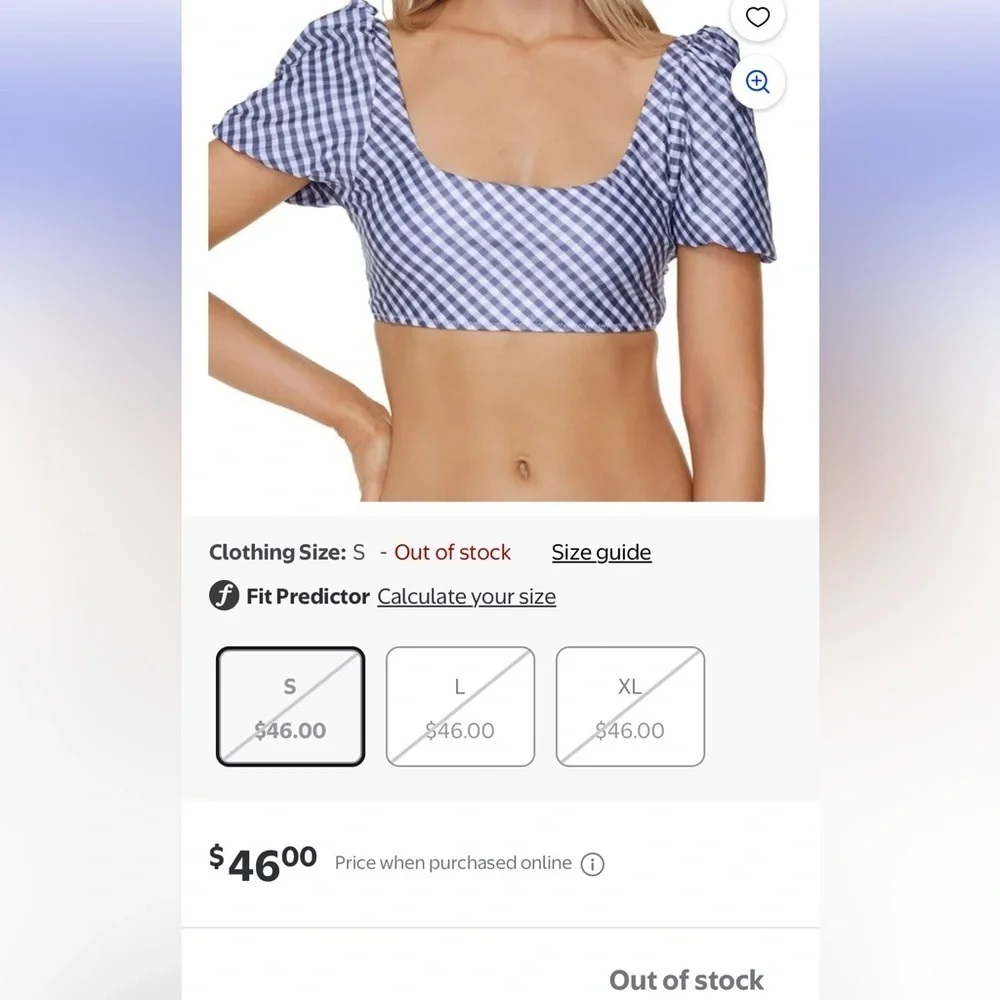 NWT,Raisins G710866 Pacifica Paris  (Whitehaven M) Gingham Bikini Set, Size Med